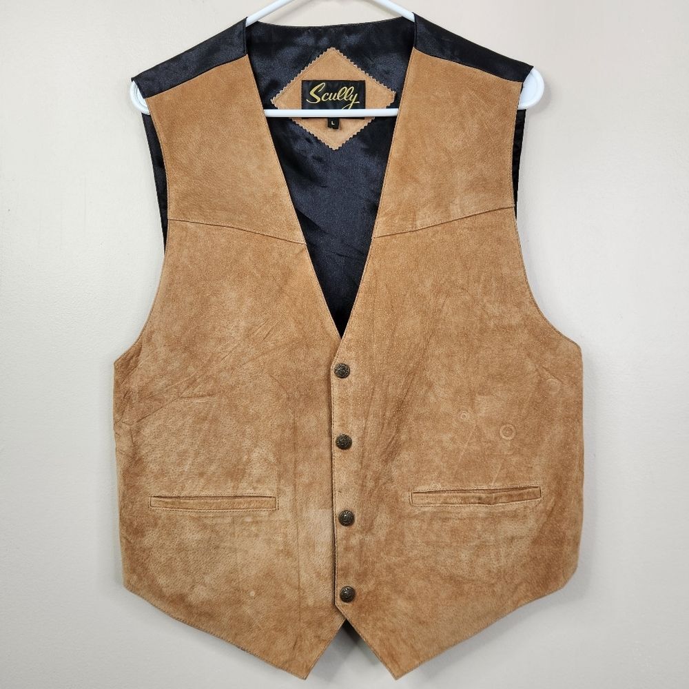 Scully Leather and Satin Seal Of Oklahoma 4 Buttoned 2 Pocket Vest Large